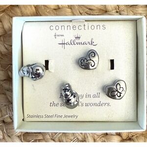 Hallmark Connections 4 Stainless Bracelet Charm 2 Hearts, 2 Snowmen